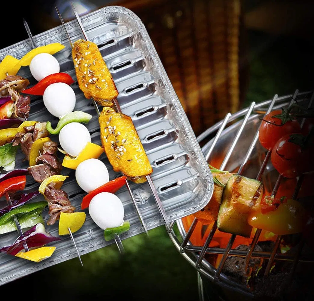 Disposable Bowls Square Aluminium BBQ Grill Trays Barbecue Toppers for Leftovers Grill Cakes Fruit and Vegetables