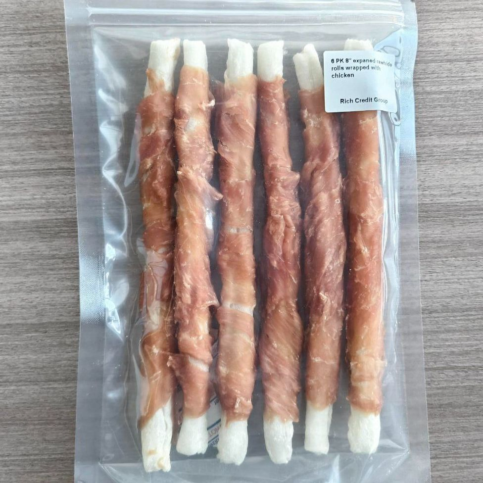 Chicken Wrapped White Expanded Rolls 8 Inches Dog Treats
