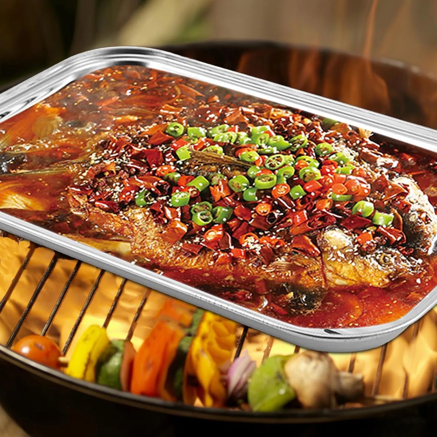 Barbecue Accessories Reusable Stainless Steel Grill Basket Barbecue Toppers for Vegetables Fish Meat