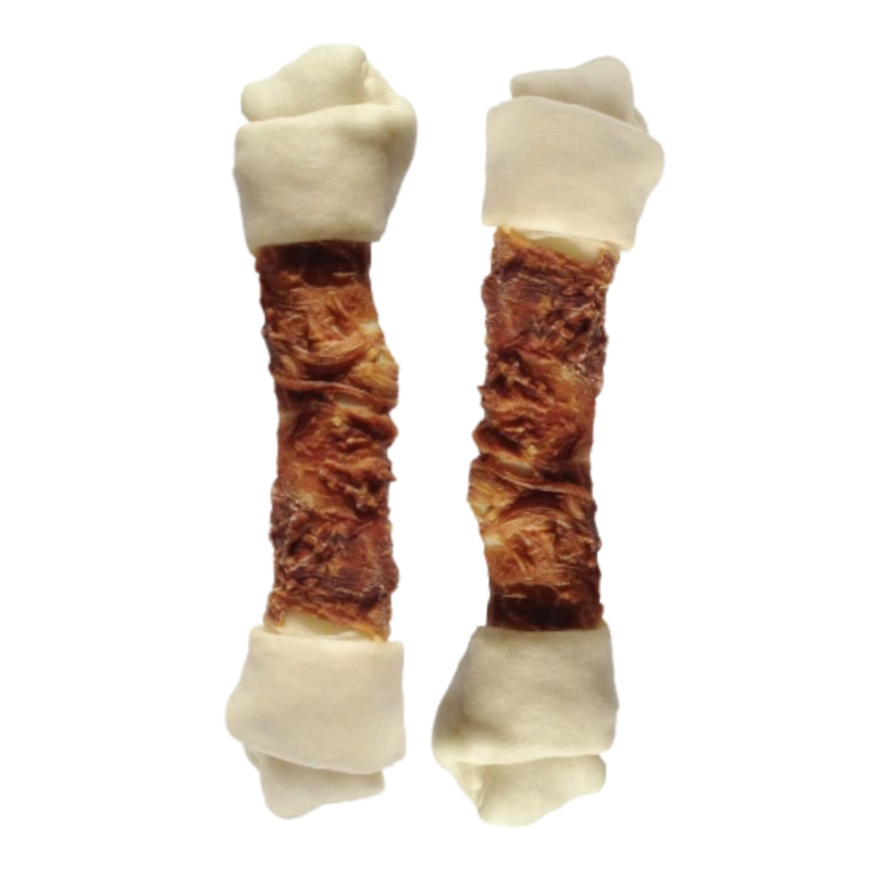 Dog Dental Chews Duck Wraps 5" Expanded Rawhide Knotted Bone