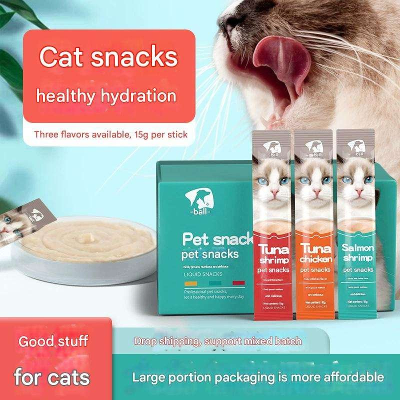 Factory 45 Pieces Per Box of Cat Snacks, Nutritious Young Adult Cat Fish Dry Licking Sauce, Cat Canned Food, Fresh Wet Food Packs