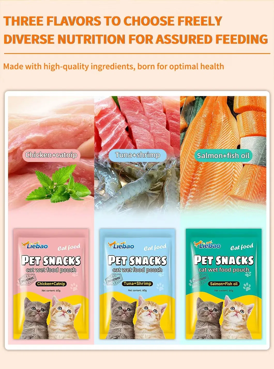 Custom OEM Cat Pouch Wet Food Meat Particles Wet Pet Treats
