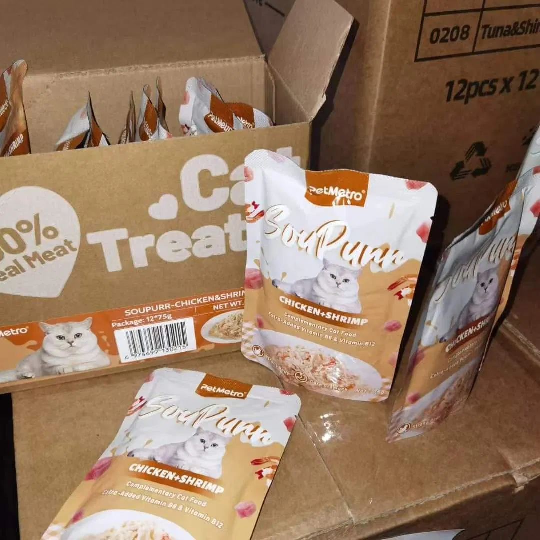 Premium Cat Soup Meal Topper with Chicken Shrimp High Moisture for Bulk Export Chicken Jelly Pouch