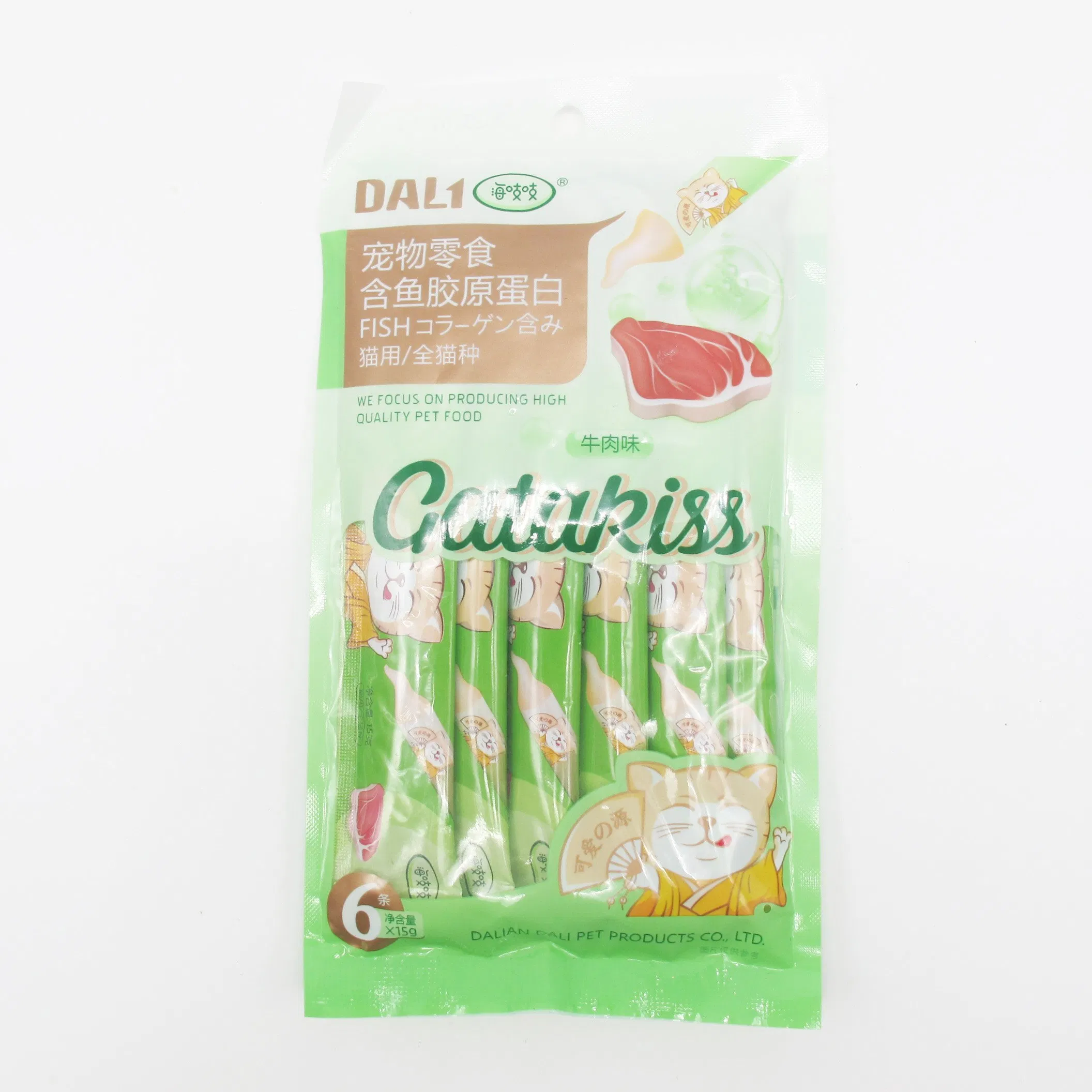 Factory OEM Wet Pet Supply Chicken/ Beef/ Tuna/ Salmon OEM Tastes Pet Products Sanck Treat Animal Food for Kittens Cat Strips Kittens Fluid Stick