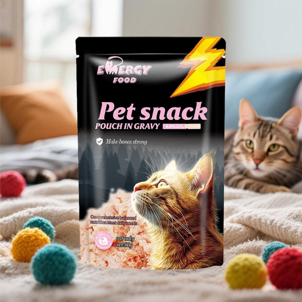 2025 New Arrivals Natural Wet Cat Treats Pouches Cat Food in Gravy for Adult &amp; Senior Cats