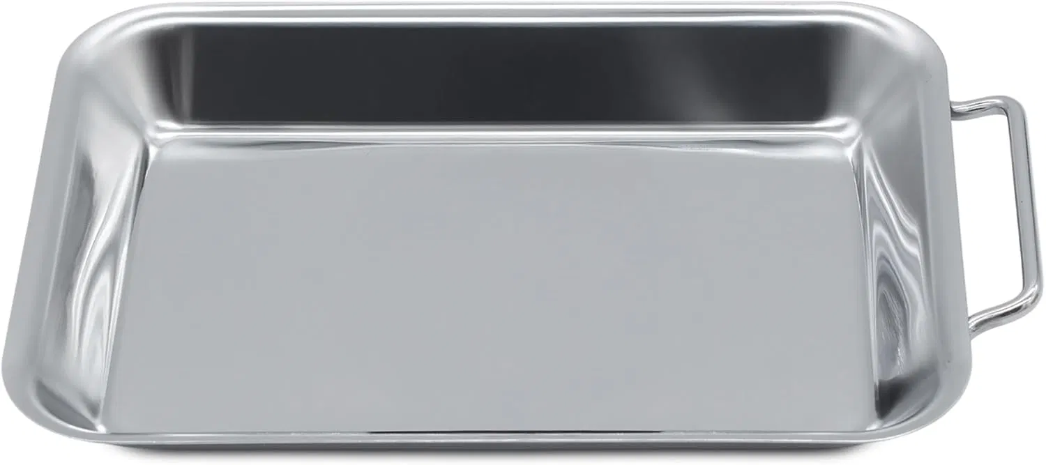 Food-Safe Grillware Stainless Steel Serving Grill Pan Barbecue Toppers with Spatula Handle for Cheese Vegetables Fish