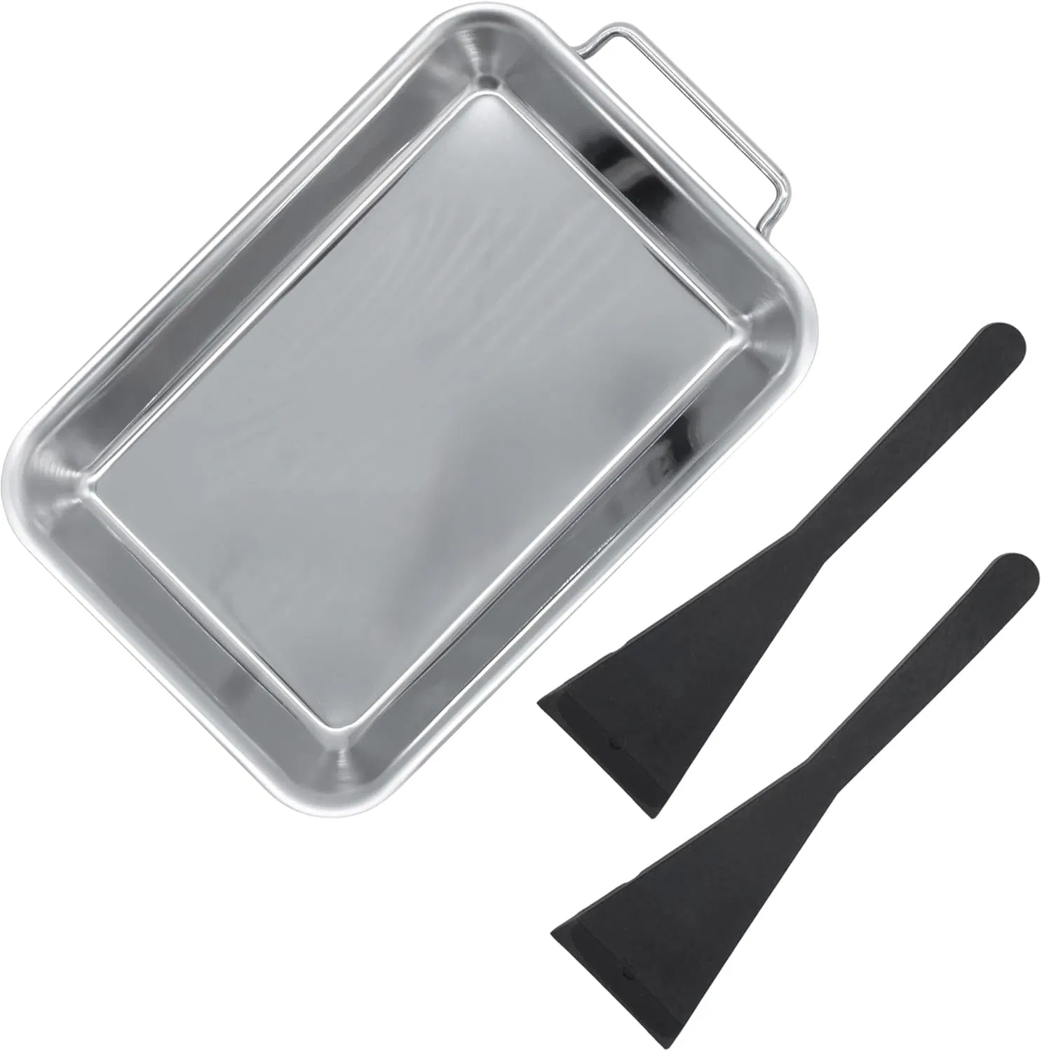 Food-Safe Grillware Stainless Steel Serving Grill Pan Barbecue Toppers with Spatula Handle for Cheese Vegetables Fish