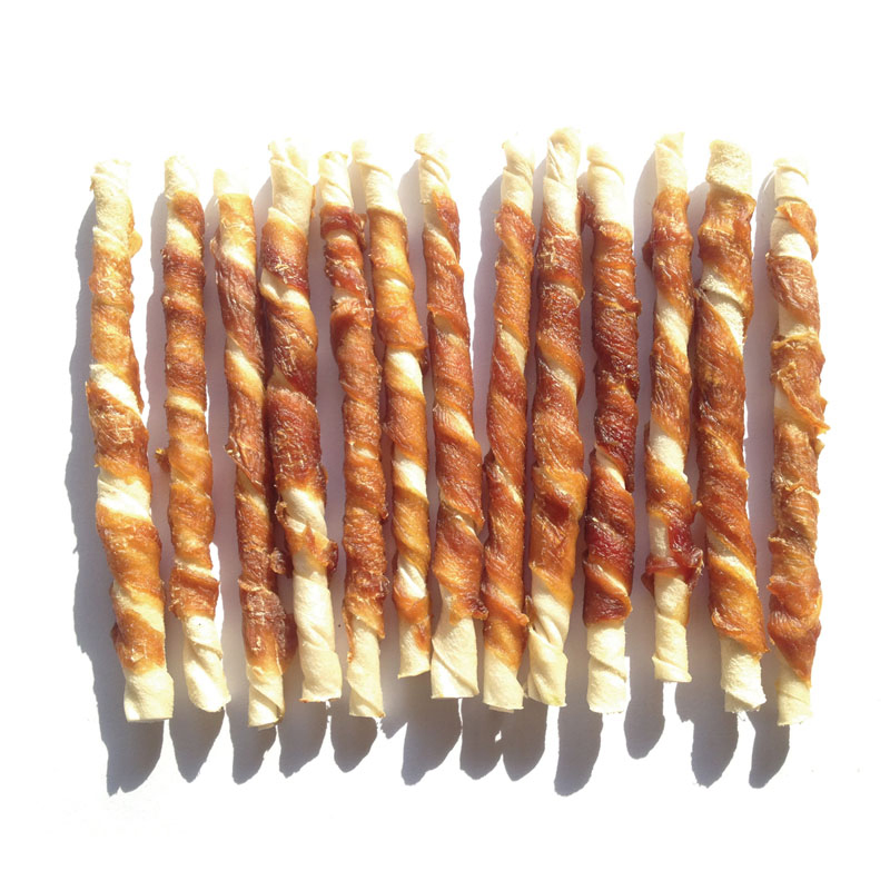 Good Quality Chicken Wraps 10" Bleached Expanded Rawhide Stick Dog Dental Chews
