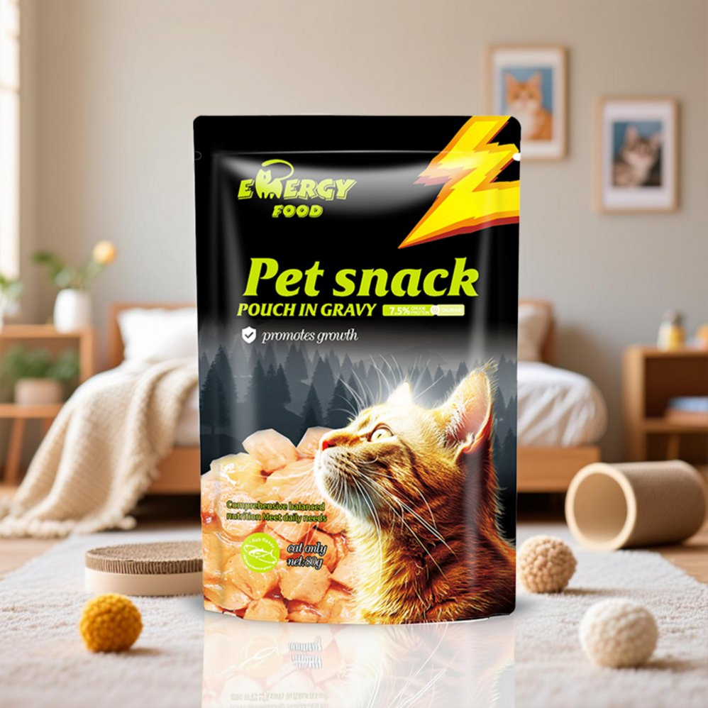 2025 New Arrivals Natural Wet Cat Treats Pouches Cat Food in Gravy for Adult &amp; Senior Cats