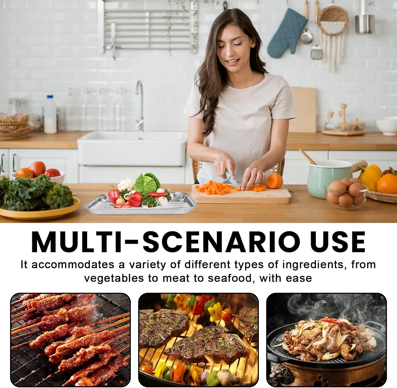 Barbecue Accessories Reusable Stainless Steel Grill Basket Barbecue Toppers for Vegetables Fish Meat