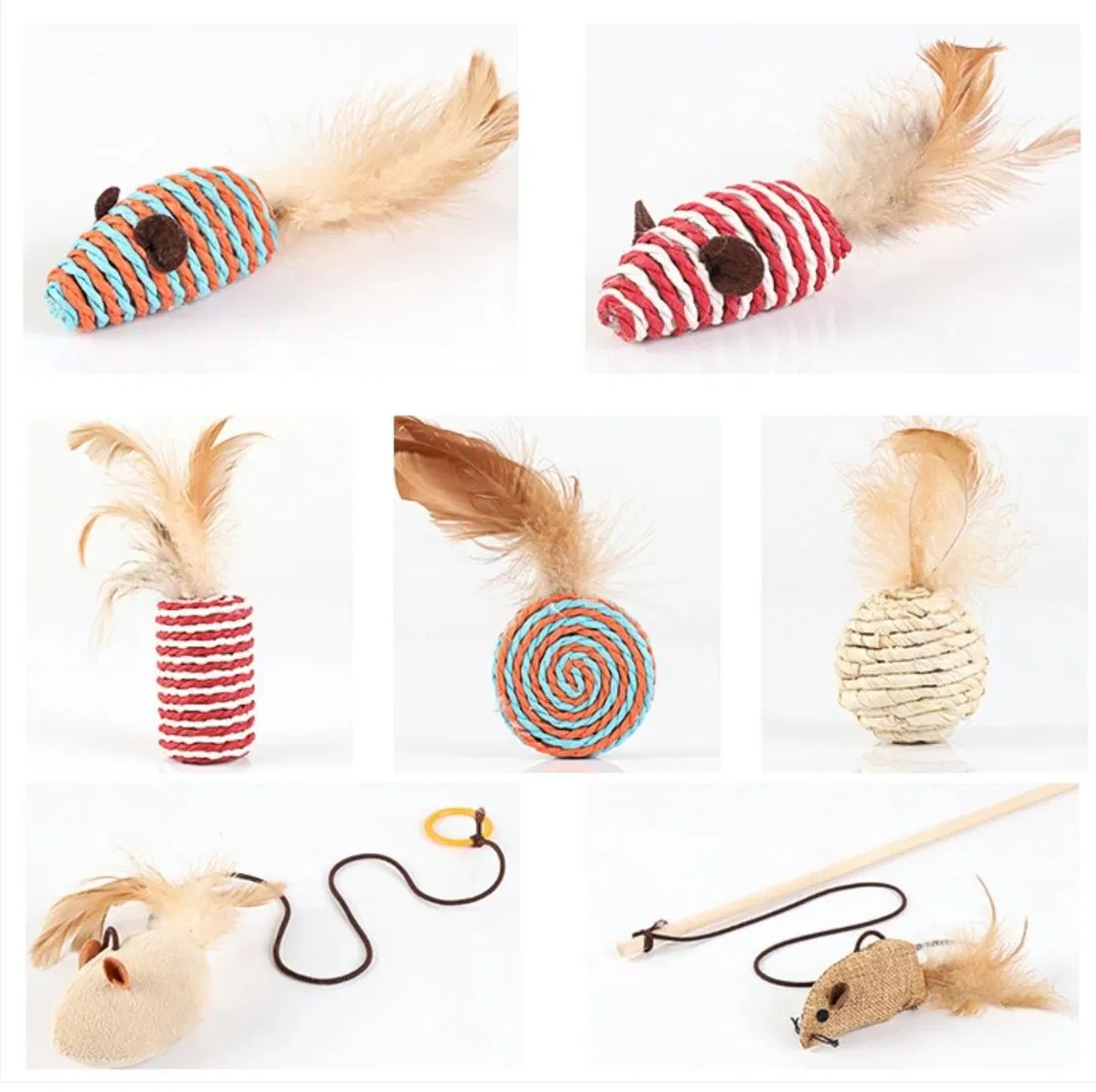 Durable Nylon Simulation Mouse Funny Stick Cat Feather Toy with Bite-Resistant Catnip-Infused Sisal Material Cat Teaser