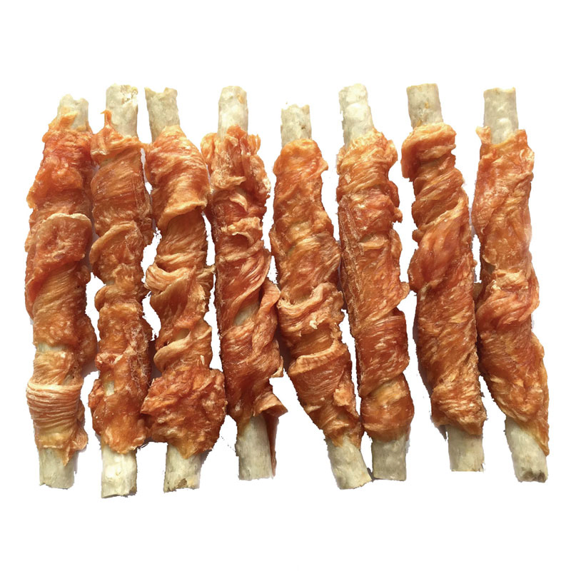 Good Quality Chicken Wraps 10" Bleached Expanded Rawhide Stick Dog Dental Chews