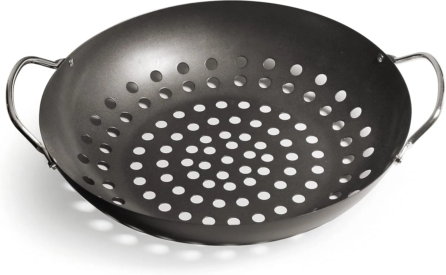 BBQ Tool Vegetable Grilling Wok Pan Stainless Steel Drain Basket Barbecue Toppers with Holes