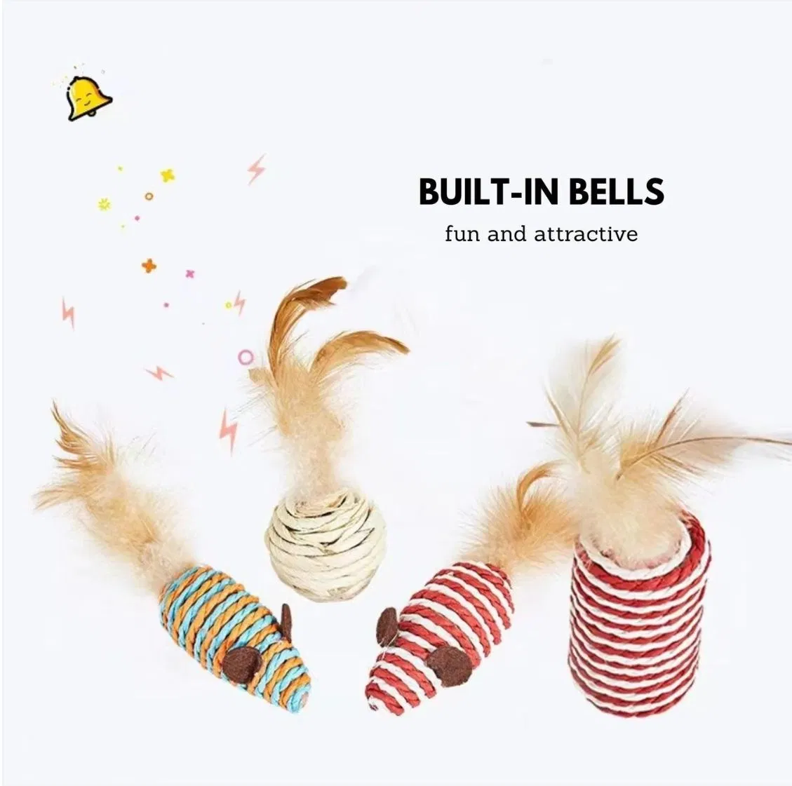 Durable Nylon Simulation Mouse Funny Stick Cat Feather Toy with Bite-Resistant Catnip-Infused Sisal Material Cat Teaser