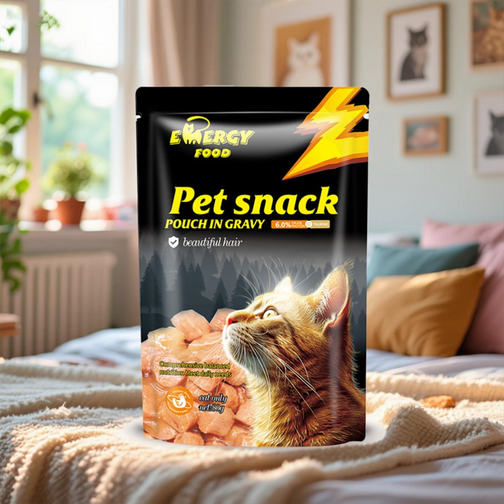 2025 New Arrivals Natural Wet Cat Treats Pouches Cat Food in Gravy for Adult &amp; Senior Cats