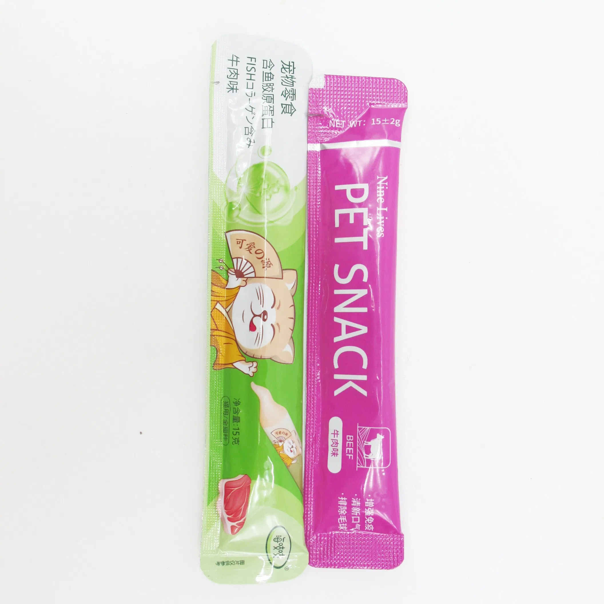 Factory OEM Wet Pet Supply Chicken/ Beef/ Tuna/ Salmon OEM Tastes Pet Products Sanck Treat Animal Food for Kittens Cat Strips Kittens Fluid Stick
