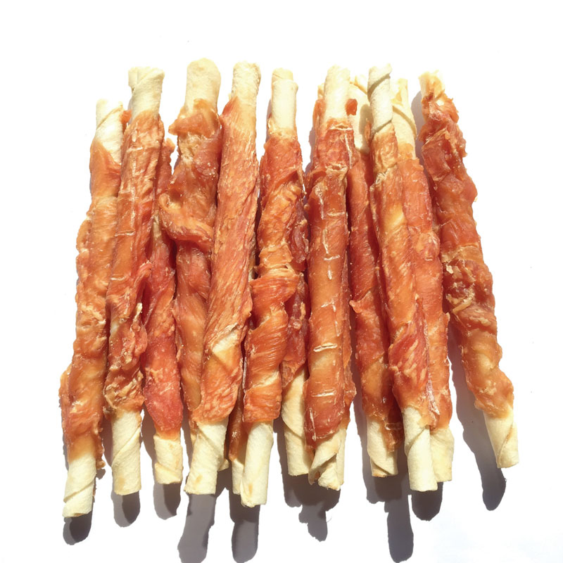 Good Quality Chicken Wraps 10" Bleached Expanded Rawhide Stick Dog Dental Chews