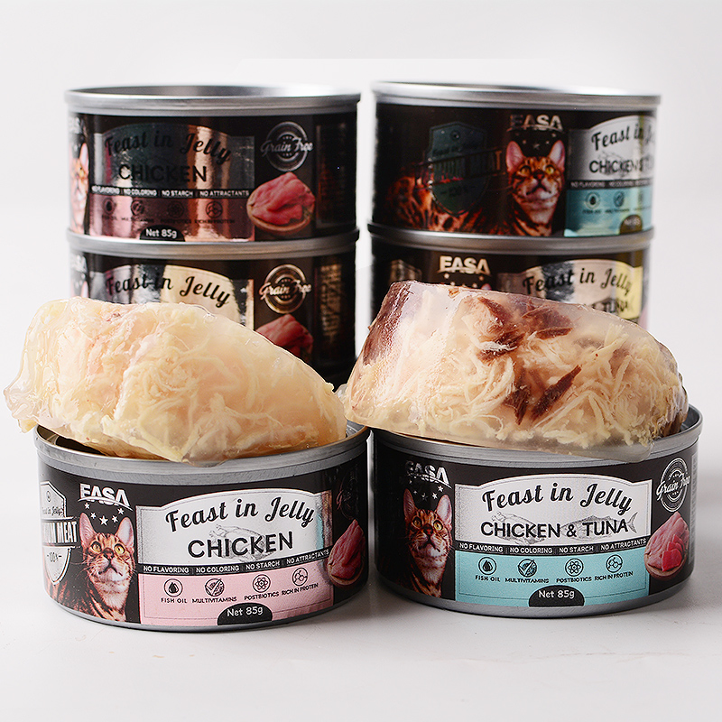 Jelly Pet Canned Food 85g Pet Shop Wholesale Price Low MOQ Adult &amp; Senior Cat Grain-Free Health Care Tuna/Chicken/Beef/Salmon/Seafood Flavor