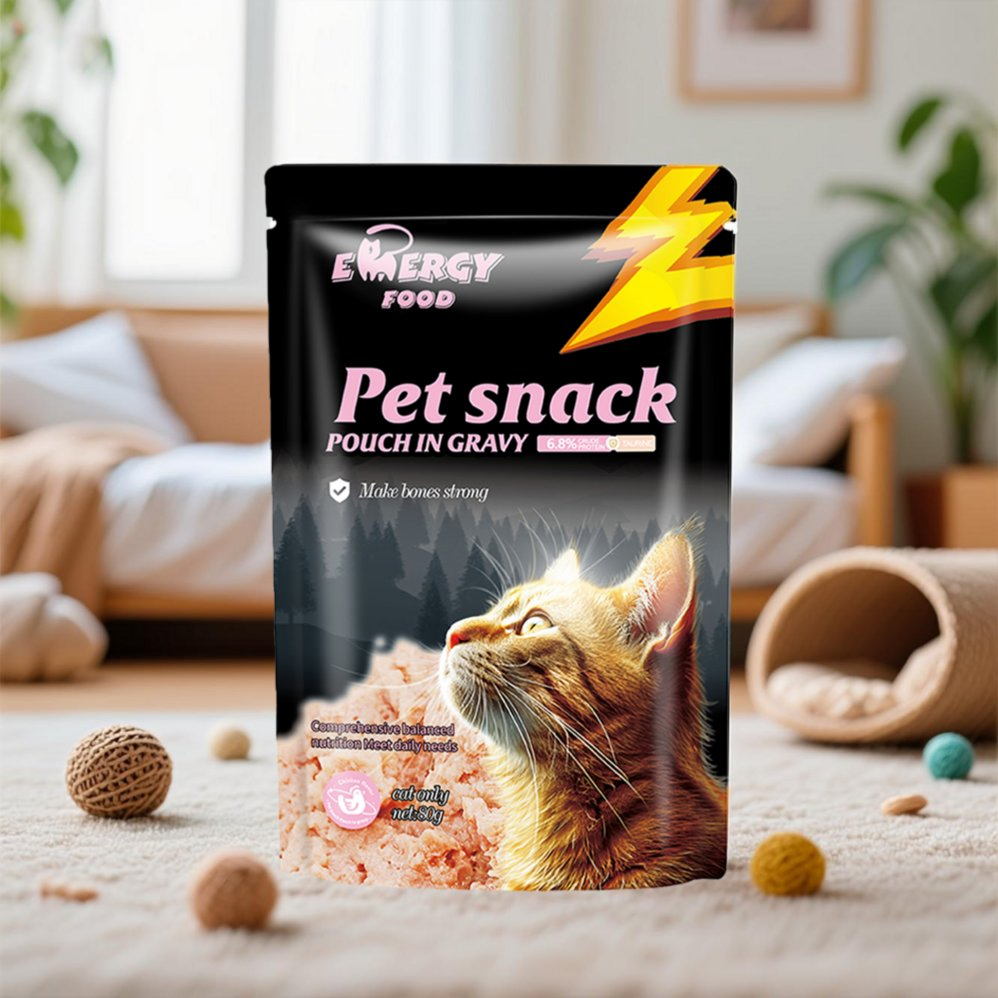 2025 New Arrivals Natural Wet Cat Treats Pouches Cat Food in Gravy for Adult &amp; Senior Cats