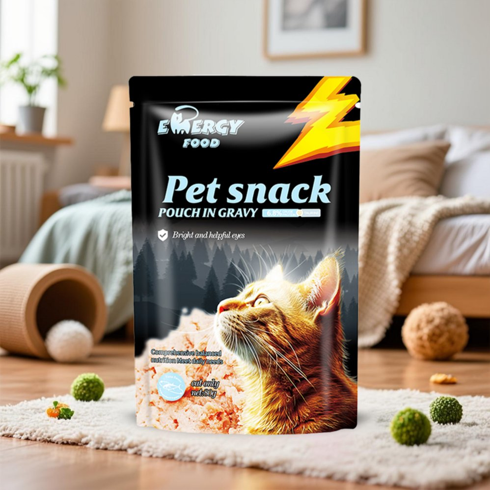 2025 New Arrivals Natural Wet Cat Treats Pouches Cat Food in Gravy for Adult &amp; Senior Cats