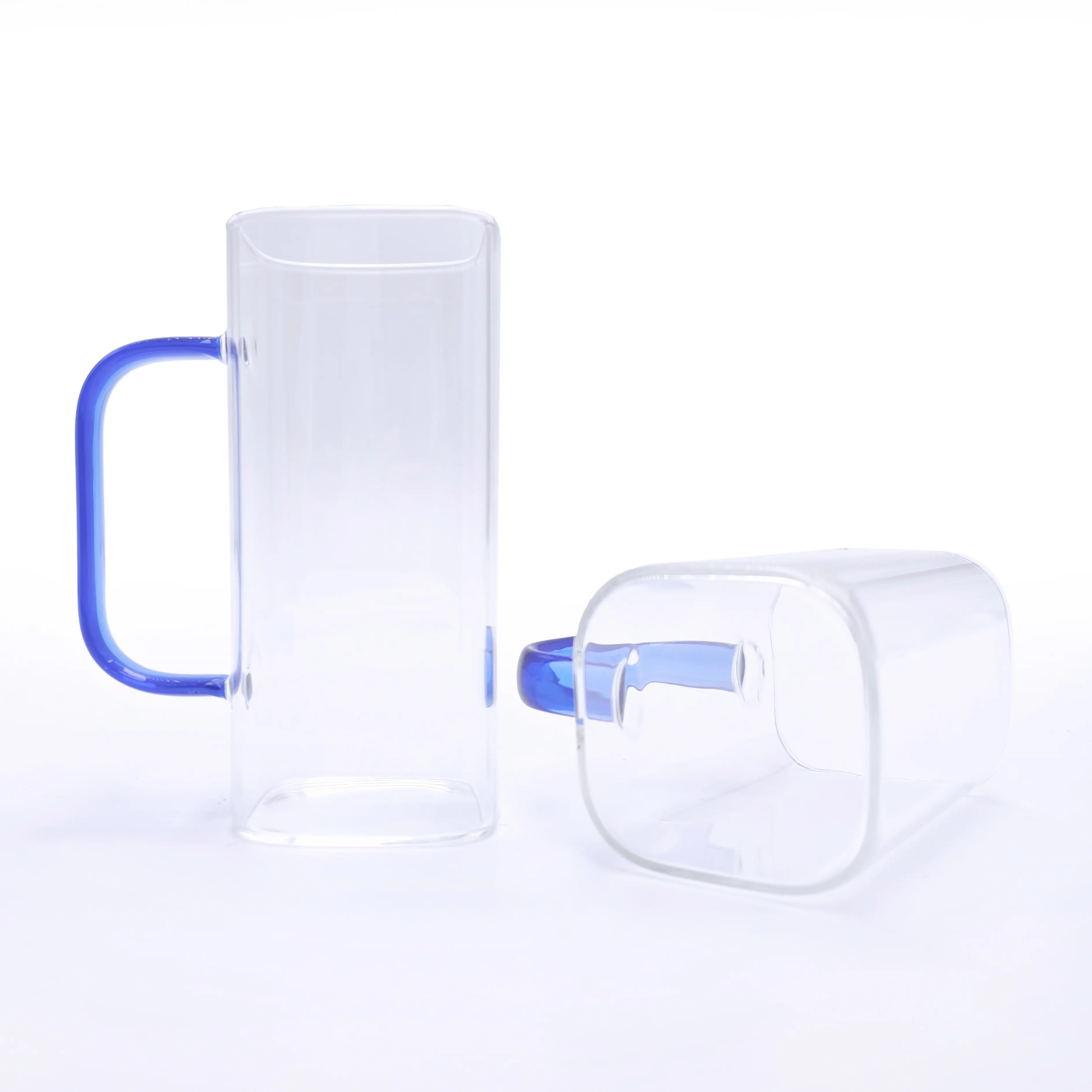 High-Quality Borosilicate Color Handle Square Shape Modern Summer Drinking Glass Cup for Juice Cold Drinks Milk Mug Factories, Factory