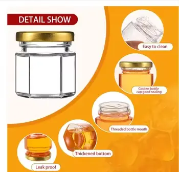 Cheap Mini Hexagon Glass Honey Jars 1.5 oz Party Favors with Dippers Lids for Jelly and Baby Food Suppliers, Manufacturer