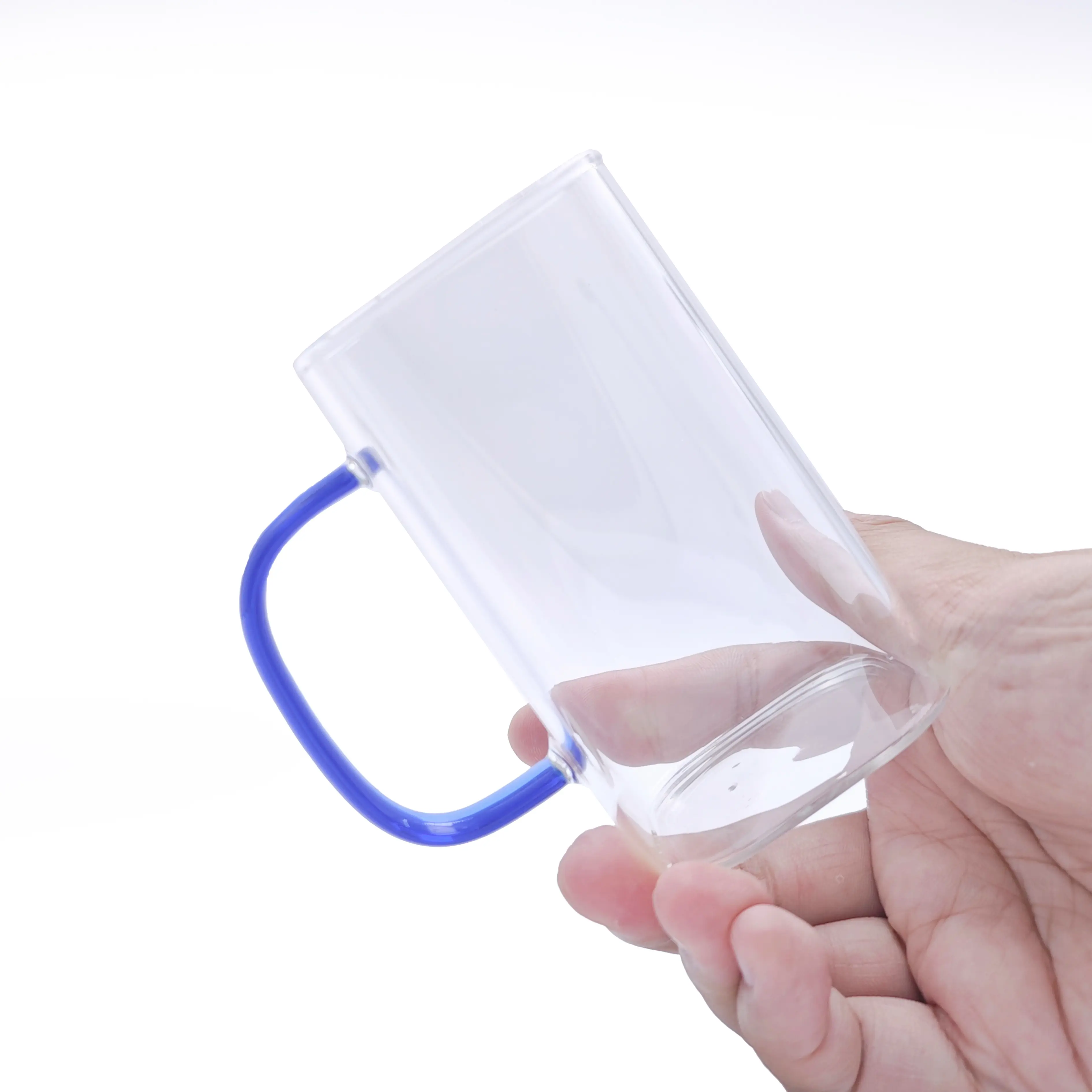 High-Quality Borosilicate Color Handle Square Shape Modern Summer Drinking Glass Cup for Juice Cold Drinks Milk Mug Factories, Factory