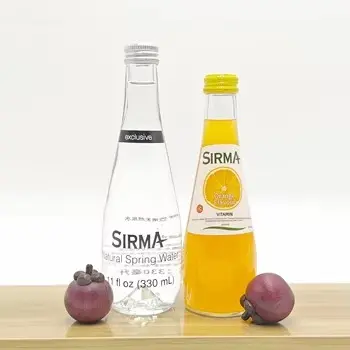 Cheap Wholesale 250ml 330ml Clear Glass Bottles Round Shape with Aluminum Lid & Screw Cap for Mineral Soda Water Crown Screen Printing Suppliers, Factories