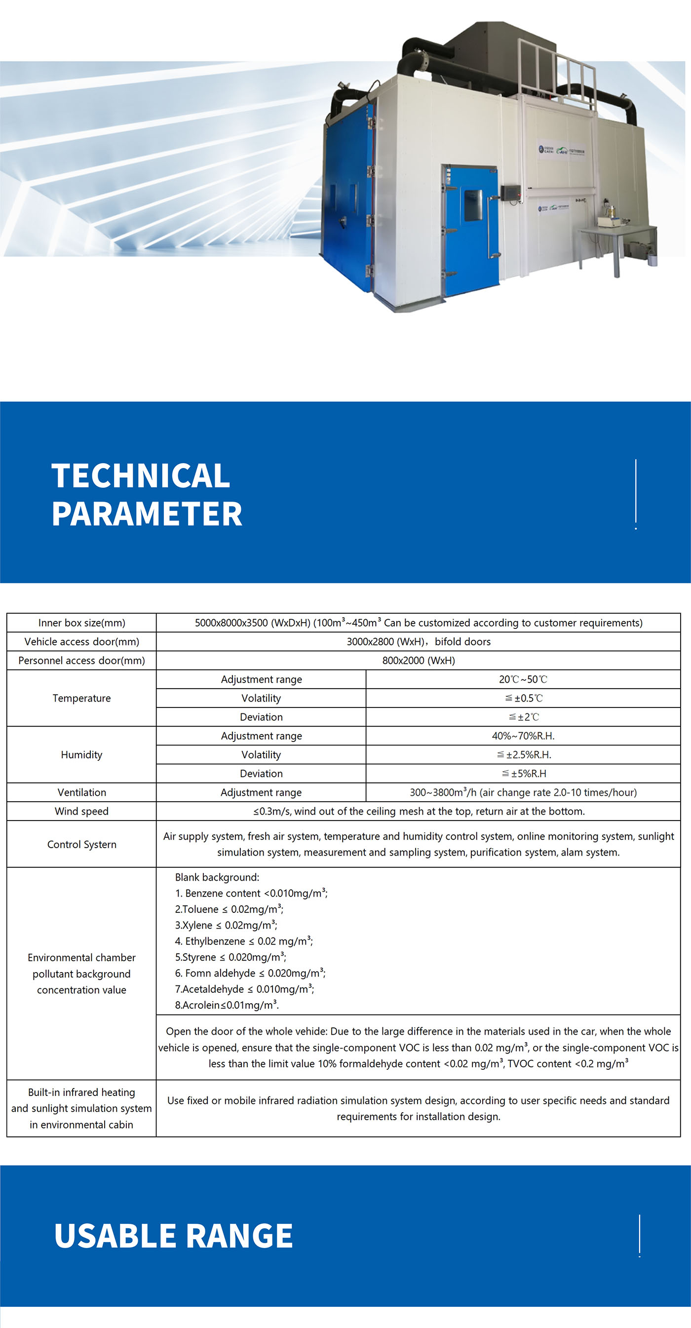 Vehicle VOC emission environmental chamber 3