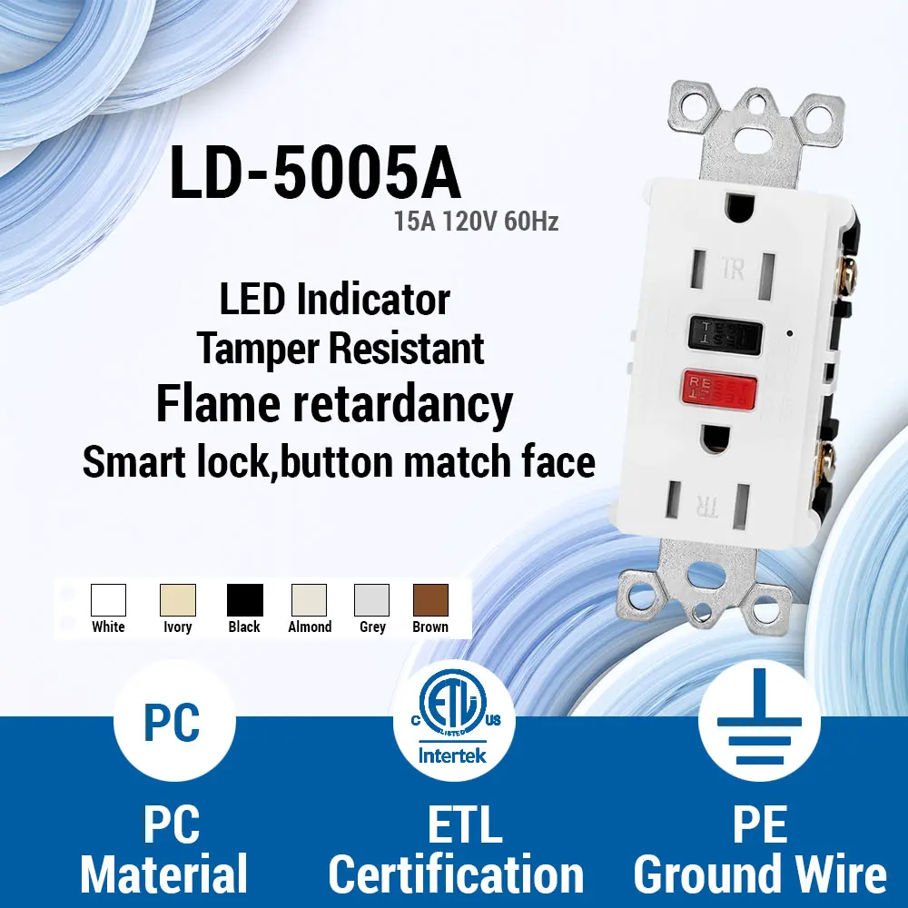 OEM 15 Amp Tamper Resistant Slim GFCI Outlet with LED Indicator, Ground Fault Circuit Interrupter, Residential Grade red-black Factories, Factory