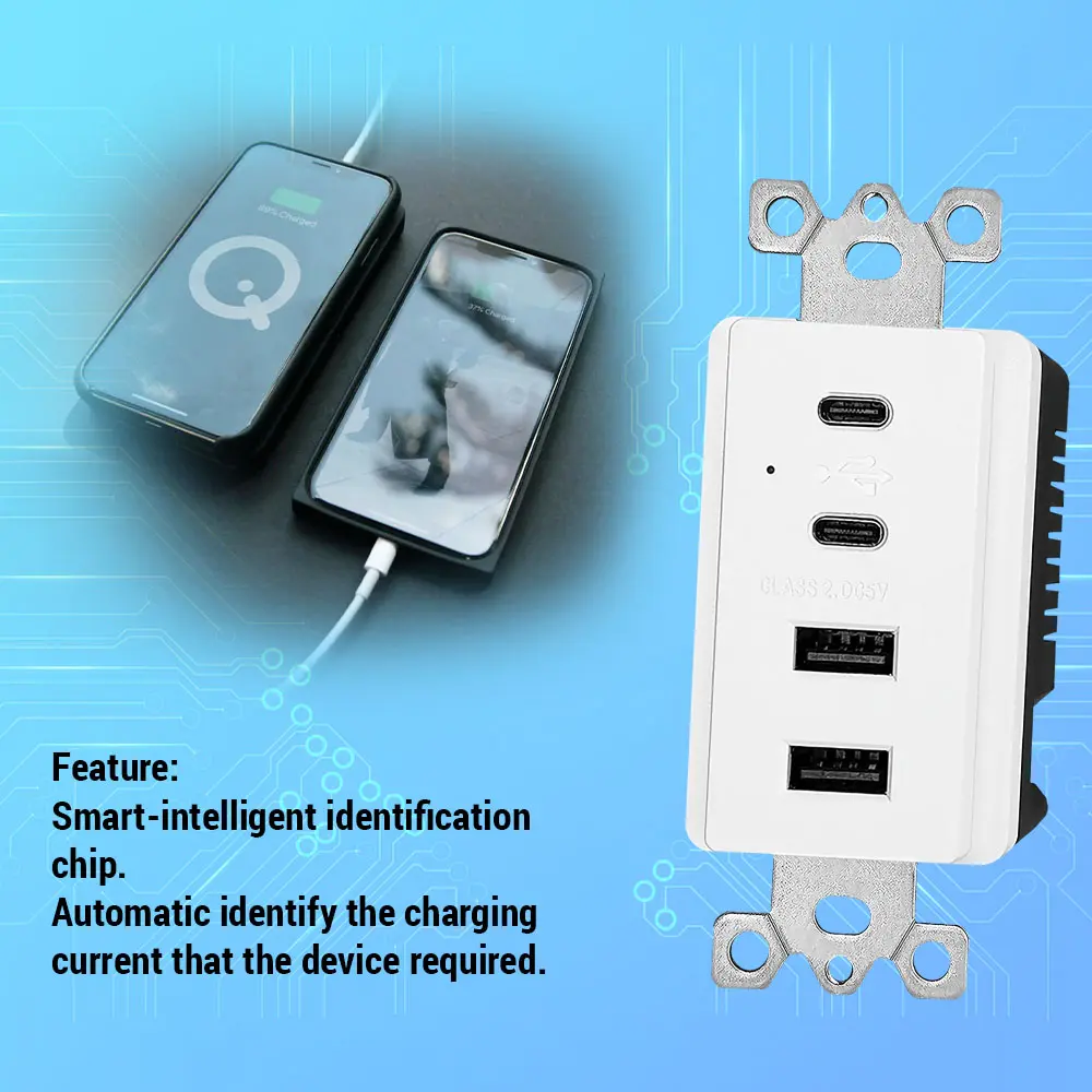 OEM 4.2 Amp 4-Port USB Charger Wall Outlet with 2 Type C and 2 Type A Supplier, Factories