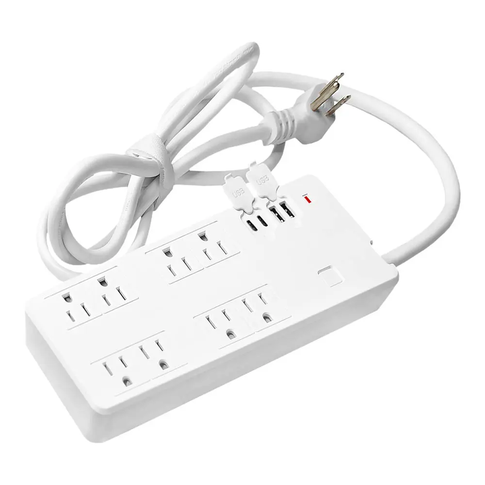 Wholesale 15A 125V 8-Outlet Power Strip With 4 USB Ports Type-A and Type-C ports, White Supplier, Suppliers