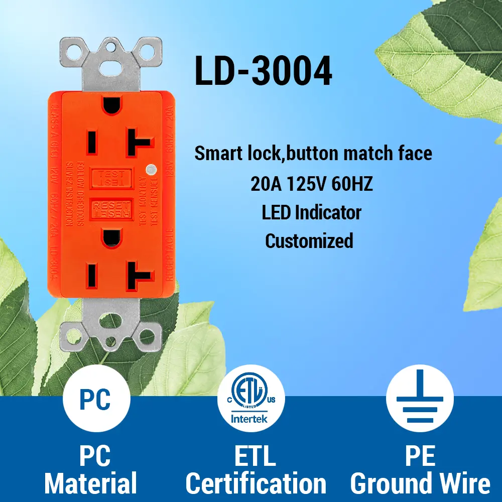 Wholesale 20 Amp Duplex GFCI Outlet, Self-Test with LED Light, Residential Grade LD-3004-Orange Manufacturers, Factory