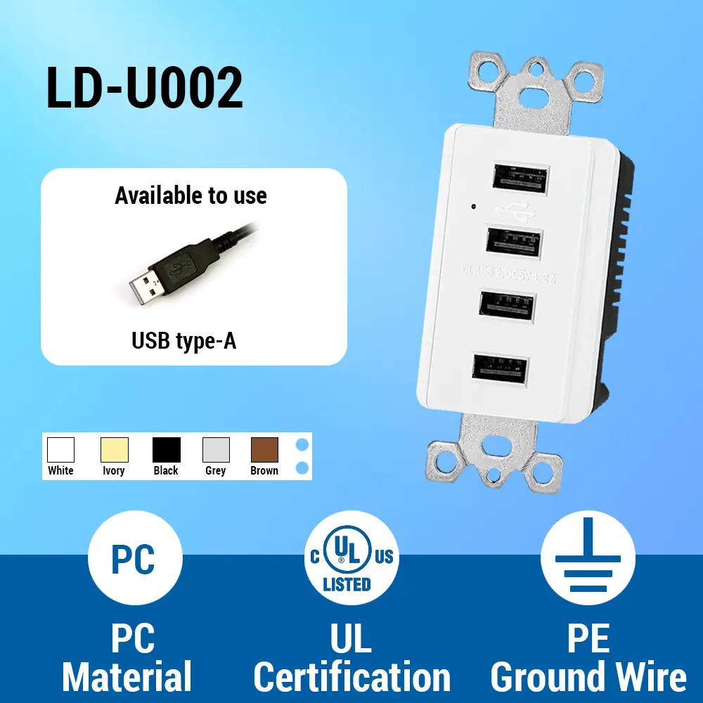 Wholesale 4.2 Amp Type A 4-Port USB Charger Outlet Receptacle with TR, White Manufacturer, Suppliers