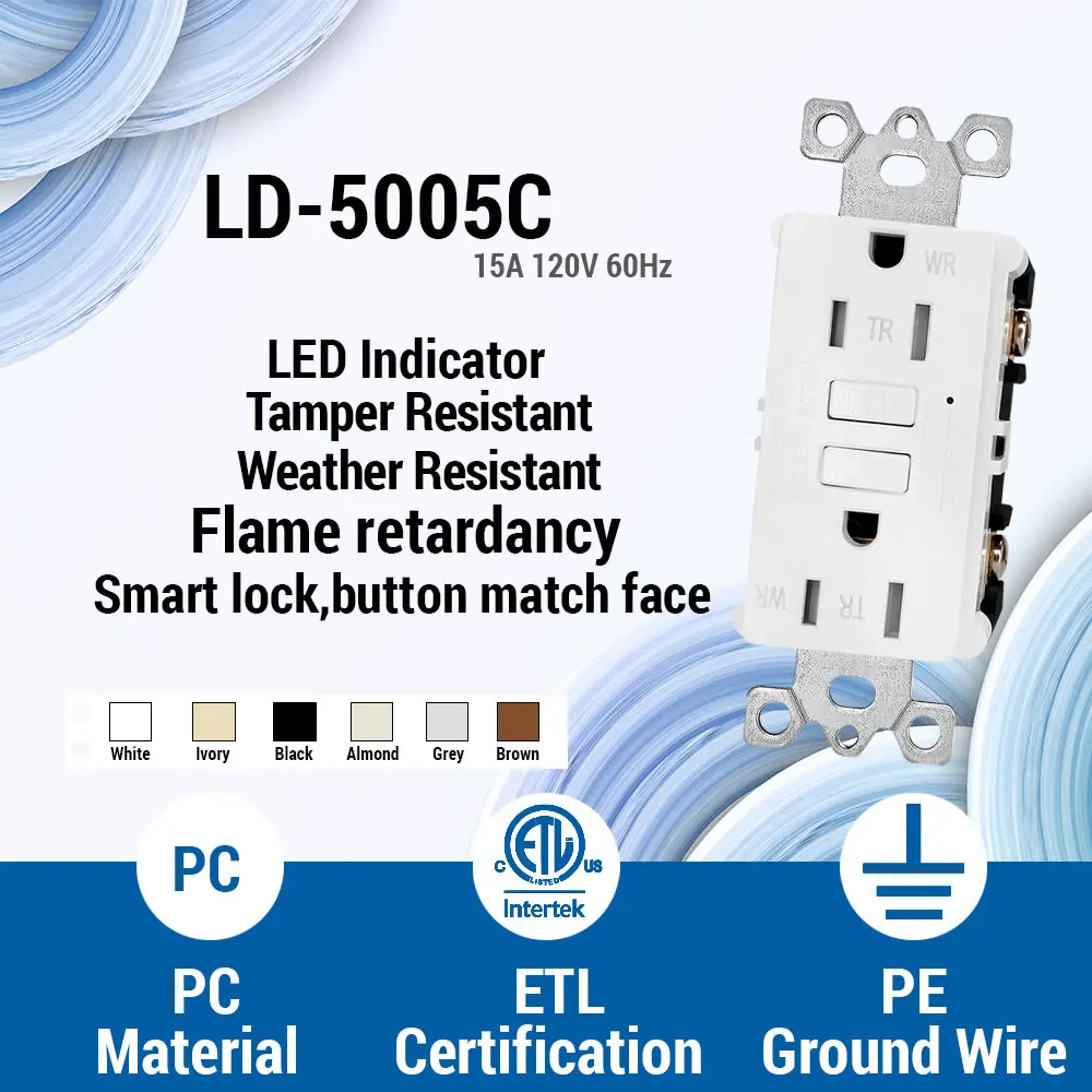 OEM 15 Amp Tamper Resistant & Weather Resistant Slim GFCI Outlet with LED Indicator, Ground Fault Circuit Interrupter, Residential Grade Suppliers, Factory