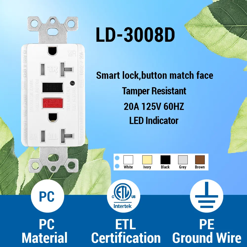 Wholesale 20 Amp Duplex GFCI Outlet, Tamper Resistant & Weather Resistant Self-Test with LED Light, Residential Grade LD-3008D-red-black Factories, Factory