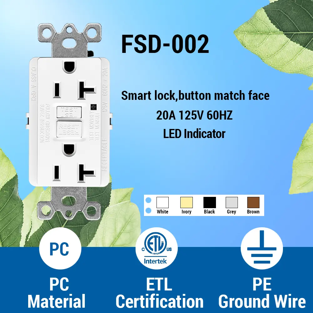 OEM 20 Amp Duplex GFCI Outlet, Self-Test with LED Light, Residential Grade Supplier, Factories