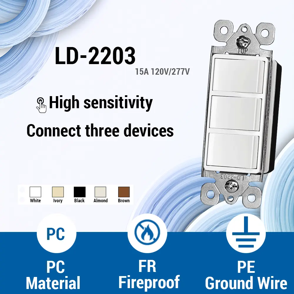 Wholesale Triple Rocker Light Switch , 15A Single Pole, 3 Individual Switches, Combination Wall Switch Manufacturers, Suppliers
