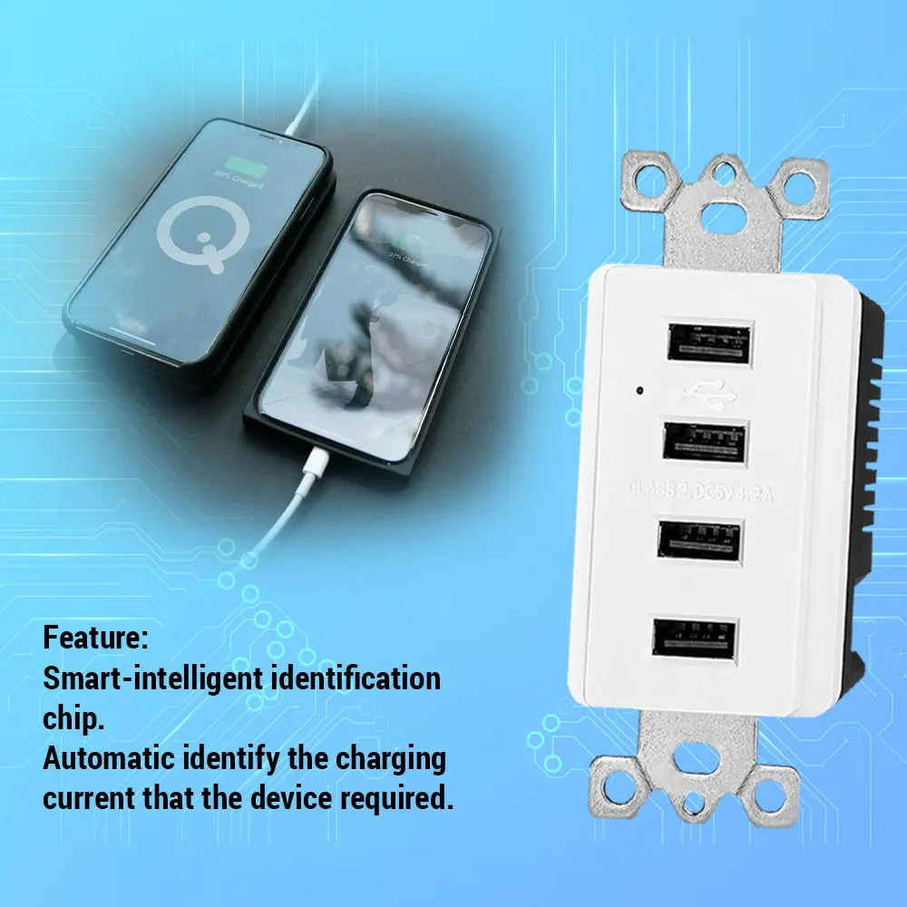 Wholesale 4.2 Amp Type A 4-Port USB Charger Outlet Receptacle with TR, White Manufacturer, Suppliers
