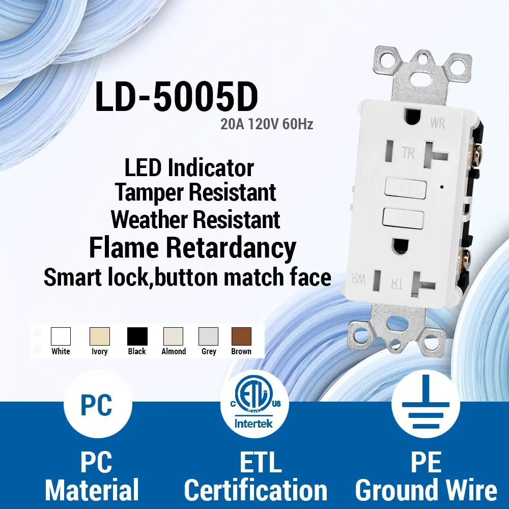 Wholesale 20 Amp Tamper Resistant & Weather Resistant Slim GFCI Outlet with LED Indicator, Ground Fault Circuit Interrupter, Residential Grade Supplier, Factory