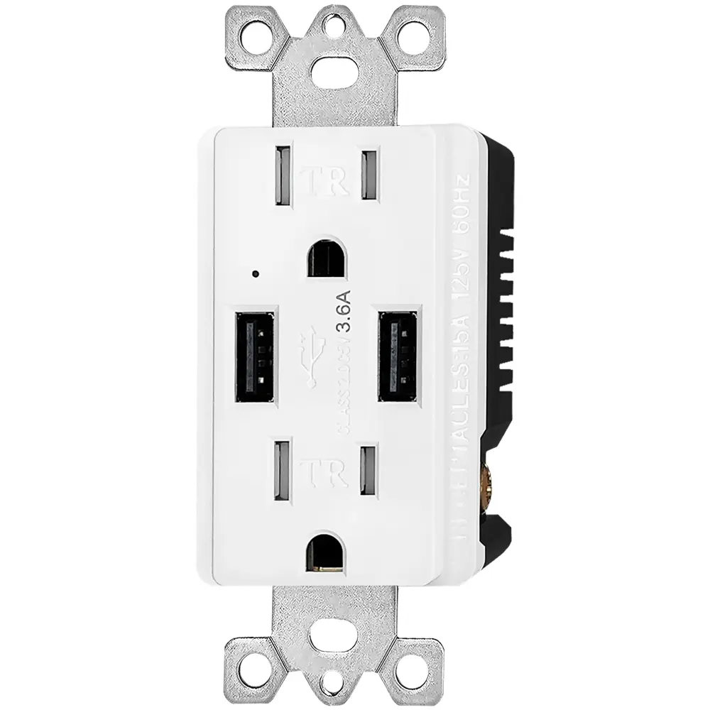 OEM 3.6 Amp Type A Dual Port USB Charger Outlet , 15A TR USB Receptacle Manufacturer, Supplier