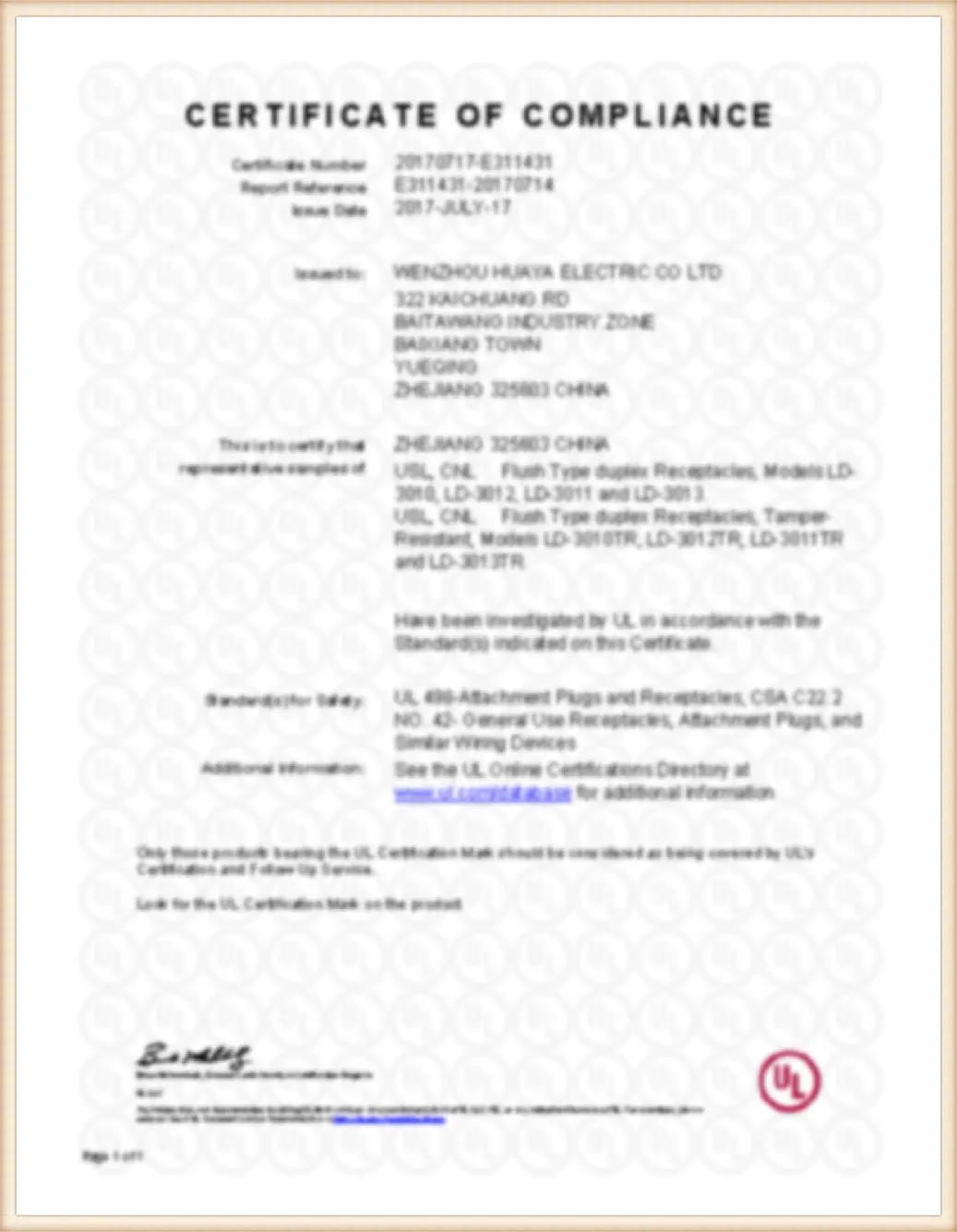 Huaya Electric product patent certificate China and United States