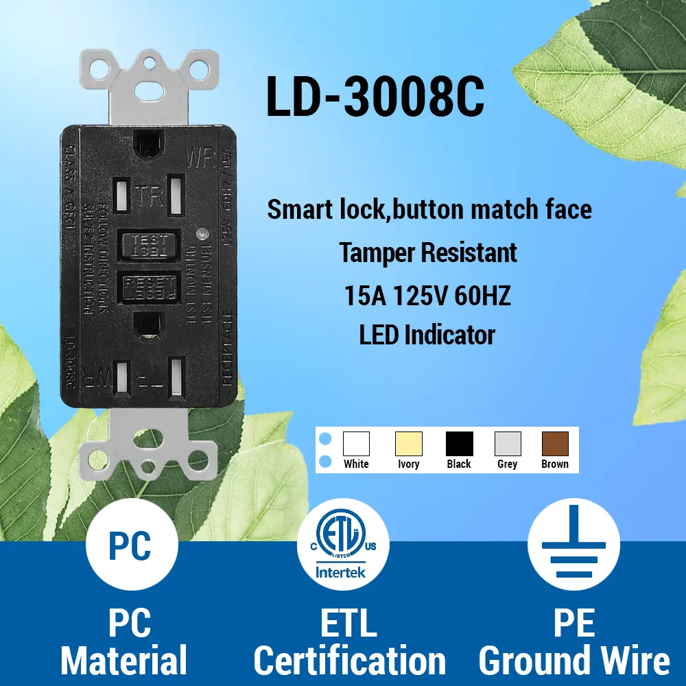OEM 15 Amp Duplex GFCI Outlet, Tamper Resistant & Weather Resistant Self-Test with LED Light, Residential Grade LD-3008C-black Supplier, Factory