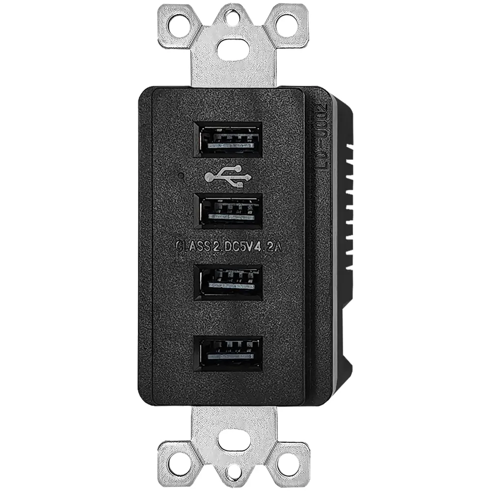 Wholesale 4.2 Amp Type A 4-Port USB Charger Outlet Receptacle with TR, Black Suppliers, Factory