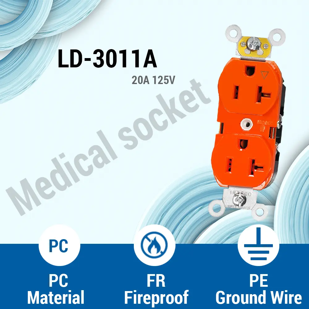 OEM Hospital Grade Outlet, Straight Blade, Self-Grounding, 20A 125VAC, 5-20R Manufacturers, Factories