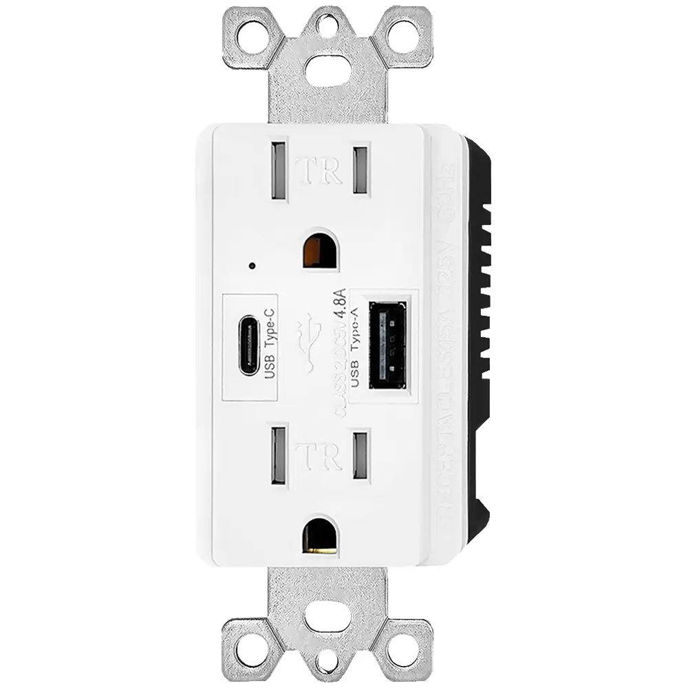 OEM 4.8 Amp USB Charger Outlet with Type A and Type C Ports, 15A/125V Duplex Tamper-Resistant Outlet Manufacturers, Factory