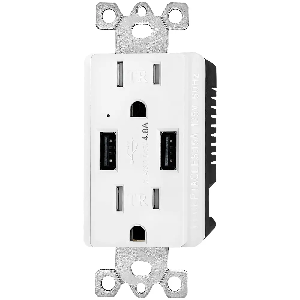 OEM 4.8 Amp Dual Port Type A USB Charger, 15A/125V Tamper Resistant USB Outlet Manufacturers, Factories