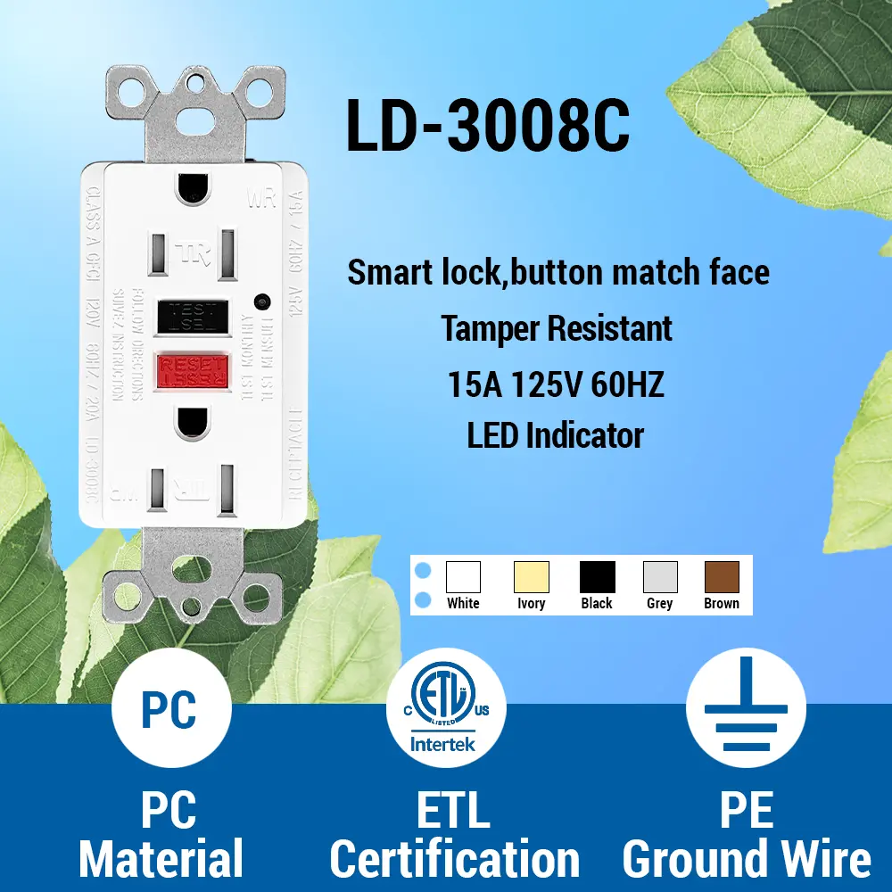 Wholesale 15 Amp Duplex GFCI Outlet, Tamper Resistant & Weather Resistant Self-Test with LED Light, Residential Grade LD-3008C-red-black Manufacturer, Manufacturers
