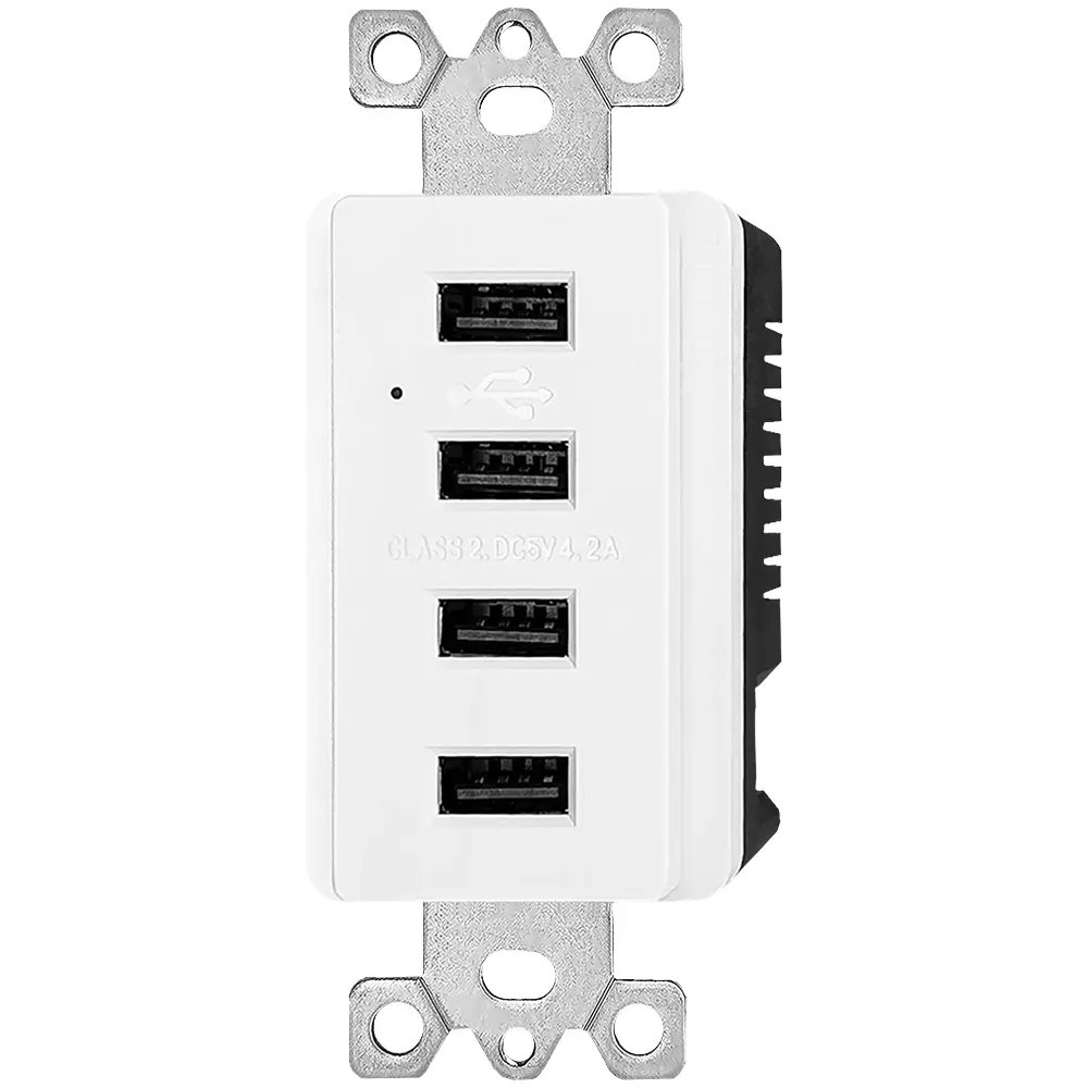 Wholesale 4.2 Amp Type A 4-Port USB Charger Outlet Receptacle with TR, White Manufacturer, Suppliers