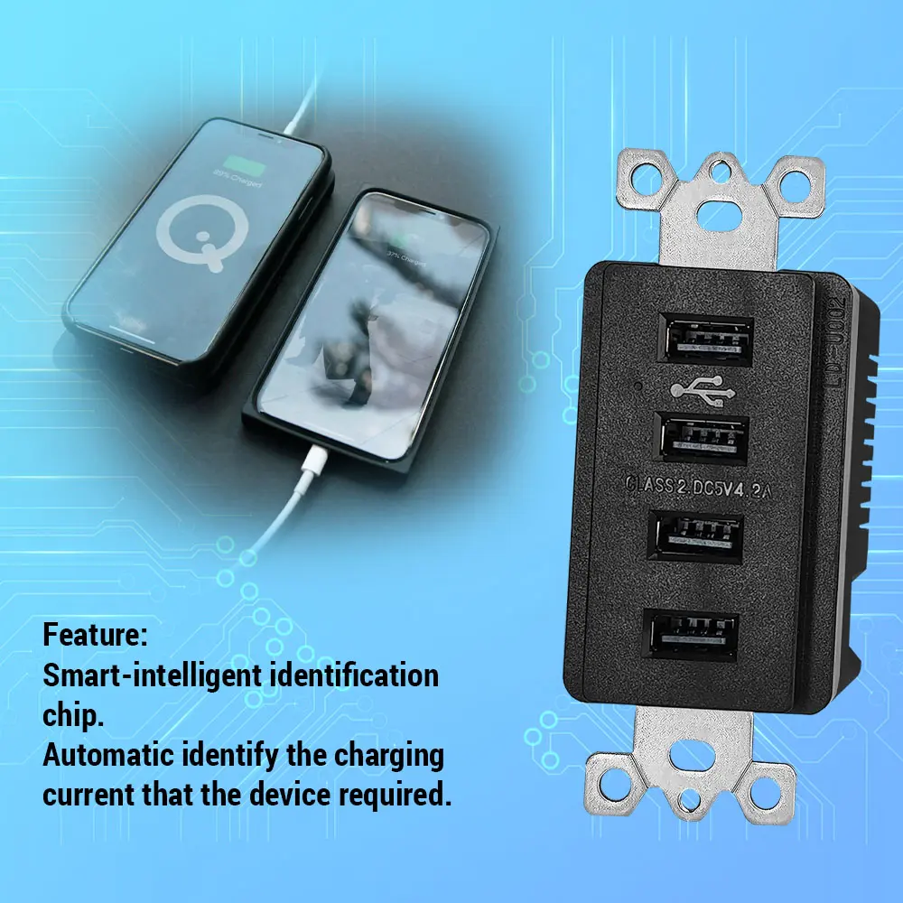 Wholesale 4.2 Amp Type A 4-Port USB Charger Outlet Receptacle with TR, Black Suppliers, Factory